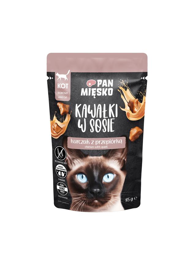 PAN MIĘSKO Kawałki w sosie Kurczak z przepiórką 85g dla kota