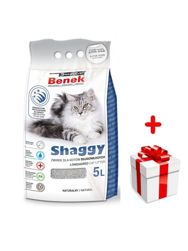 SUPER BENEK Żwirek Shaggy - Żwirek dla kotów długowłosych  5L  + niespodzianka dla kota GRATIS!