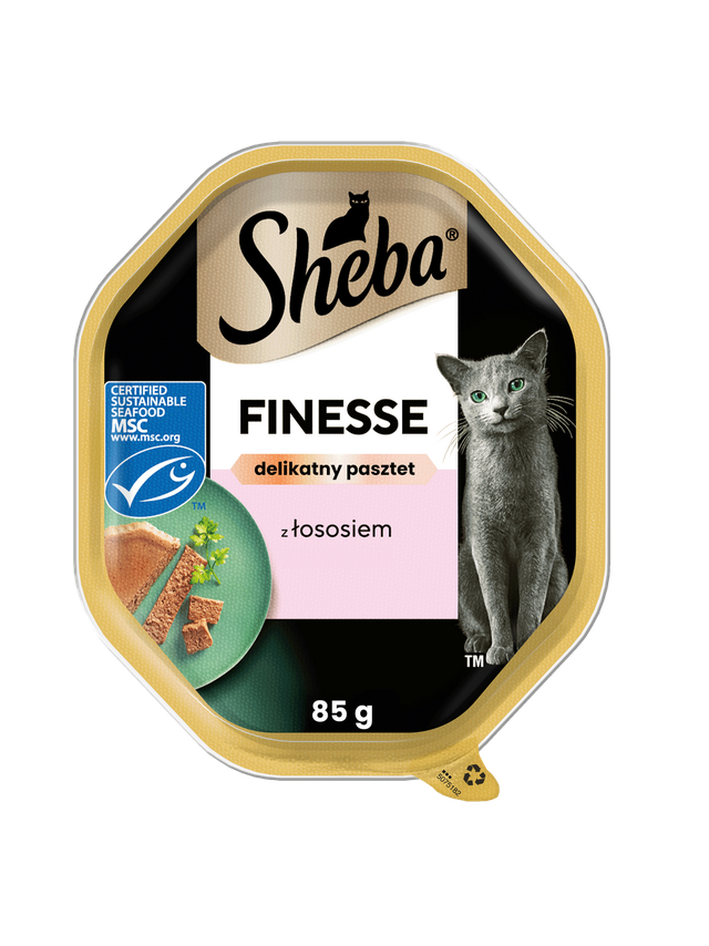 SHEBA Finesse tacka 85 g – mokra karma pełnoporcjowa dla dorosłych kotów, z łososiem, w pasztecie