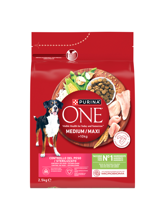 PURINA ONE Weight Control/Sterilized Medium/Maxi Karma dla psów bogata w indyka z ryżem 2,5 kg