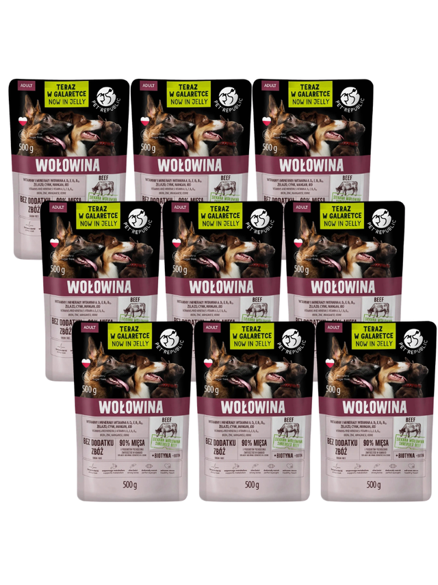PetRepublic karma dla psa z siekaną wołowiną w galaretce 9x500g