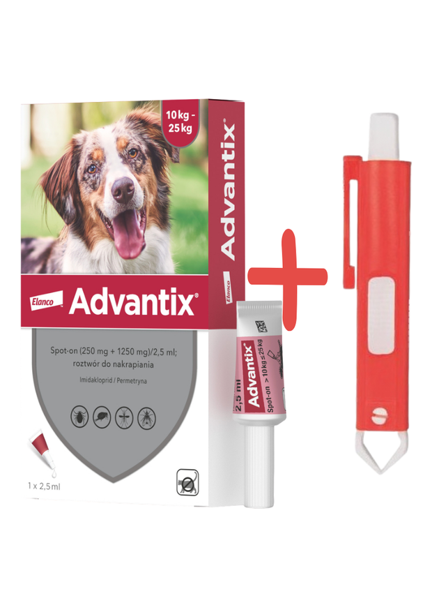 Advantix - dla psów 10-25kg (pipeta 2,5ml)+TRIXIE Szczypce do usuwania kleszczy 9cm