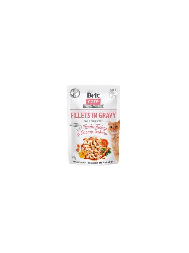 BRIT CARE Cat Pouches Fillets in Gravy with Tender Turkey &  Savory Salmon 85g