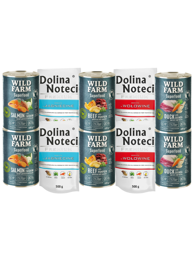 Dolina Noteci 4x500g + WILD FARM Superfood 6x400g Mix Smaków