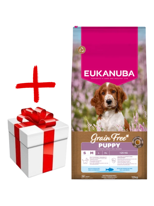 EUKANUBA Puppy&Junior Small/Medium Grain Free 12kg + niespodzianka dla psa GRATIS!