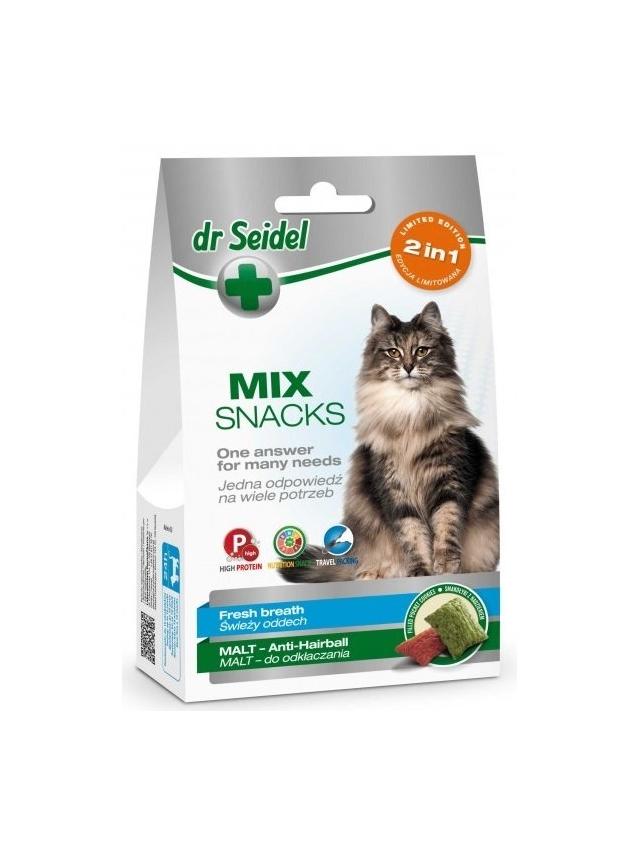 Dr Seidel Smakołyki Mix 2w1 na świeży oddech i odkłaczanie dla kotów 60g
