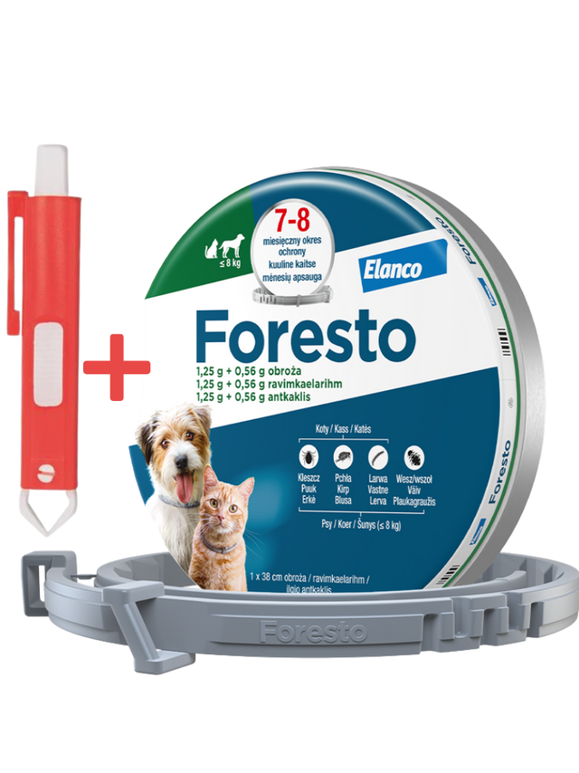 ELANCO Foresto Obroża dla kotów i psów poniżej 8kg+TRIXIE Szczypce do usuwania kleszczy 9cm