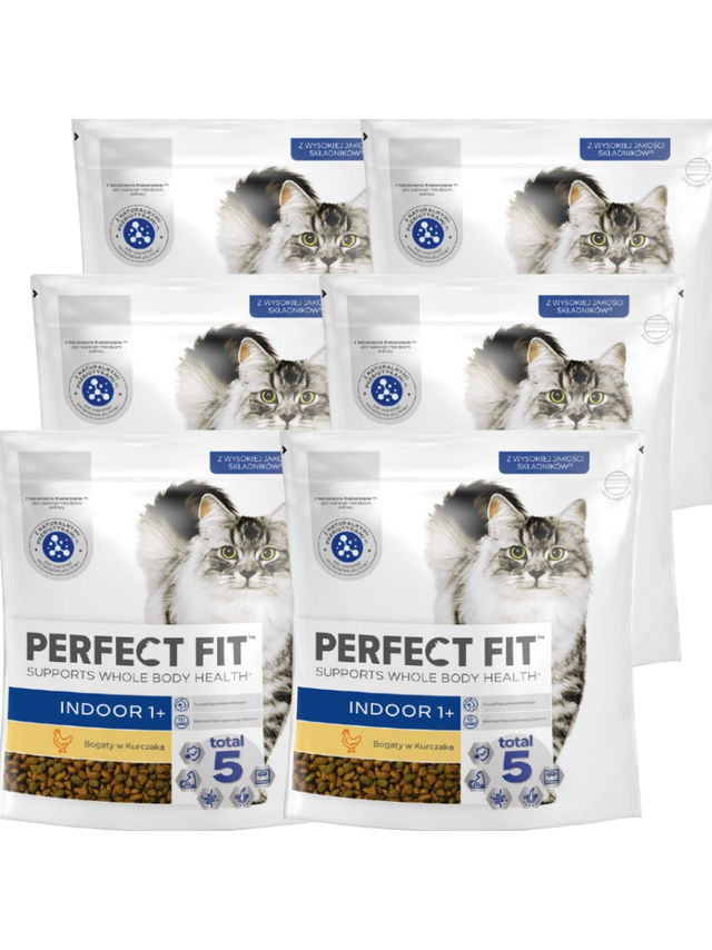 PERFECT FIT (Indoor 1+) 6x750g Bogaty w kurczaka - sucha karma dla kota żyjącego w domu