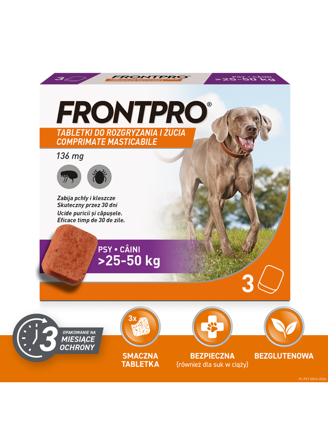 Frontpro tabletki na pchły i kleszcze XL 136mg 25-50kg x 3tabl