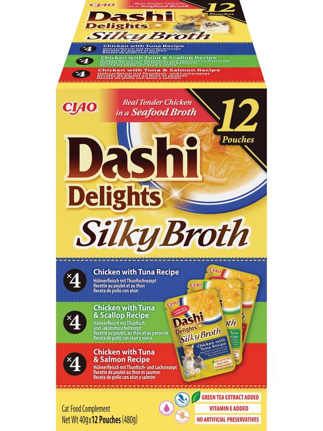 INABA Ciao Broth - karma uzupełniająca dla kota bulion o smaku kurczaka, łososia, tuńczyka i przegrzebek 12x40g