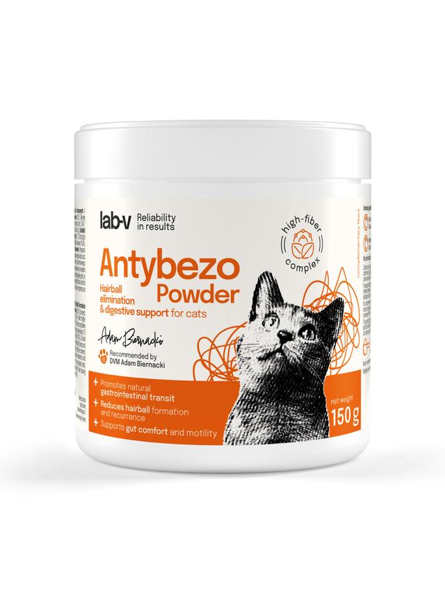 Lab-v Antybezo Powder – Wsparcie eliminacji kul włosowych i trawienia u kotów 150 g