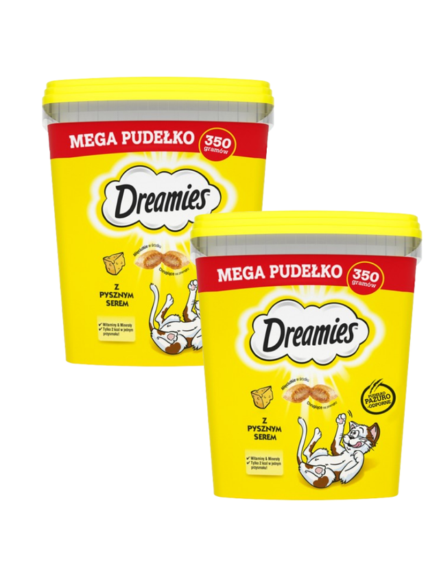 DREAMIES Mega Pudełko 2x350 g – karma uzupełniająca dla dorosłych kotów, z pysznym serem