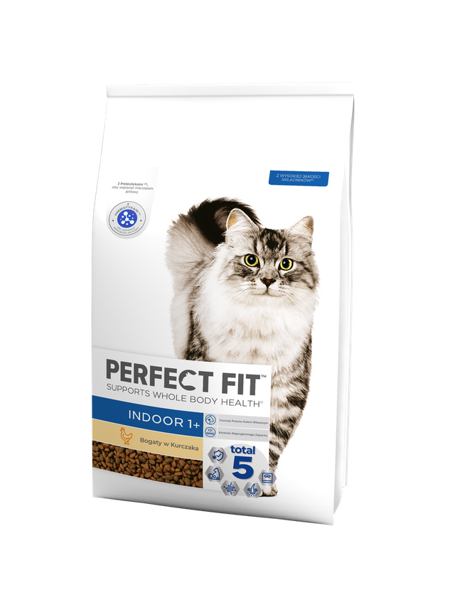 Perfect Fit™ - sucha karma pełnoporcjowa dla dorosłych kotów niewychodzących, bogata w kurczaka 7kg