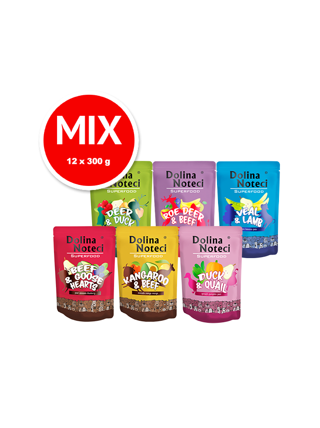 DOLINA NOTECI SUPERFOOD MIX SMAKÓW 12 x 300g  -karma mokra dla psa