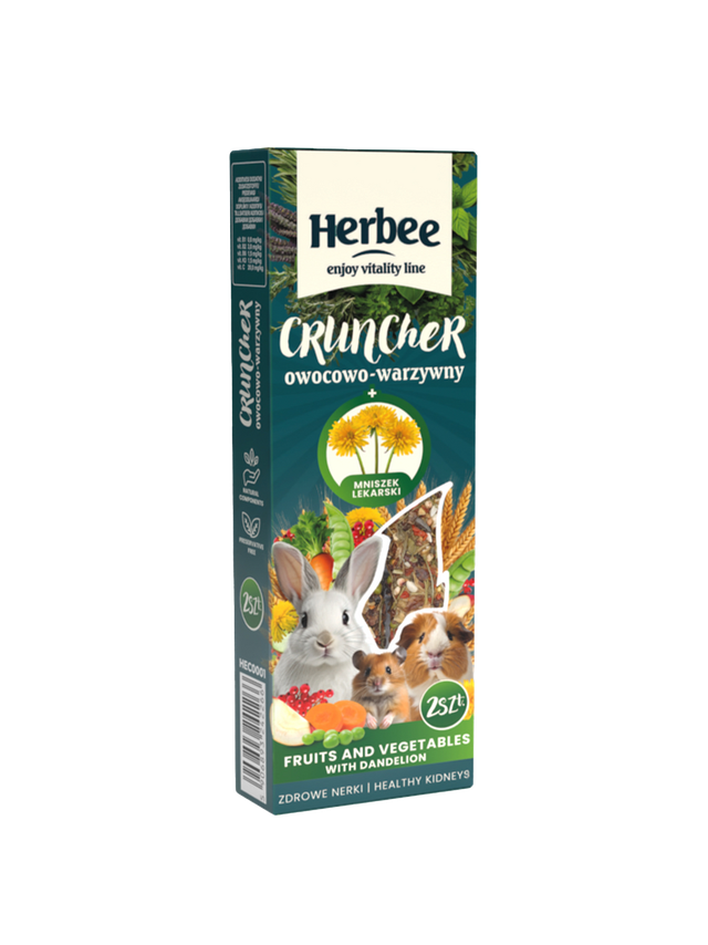 HERBEE cruncher dla gryzoni i królików 115g owocowo warzywny z mniszkiem lekarskim