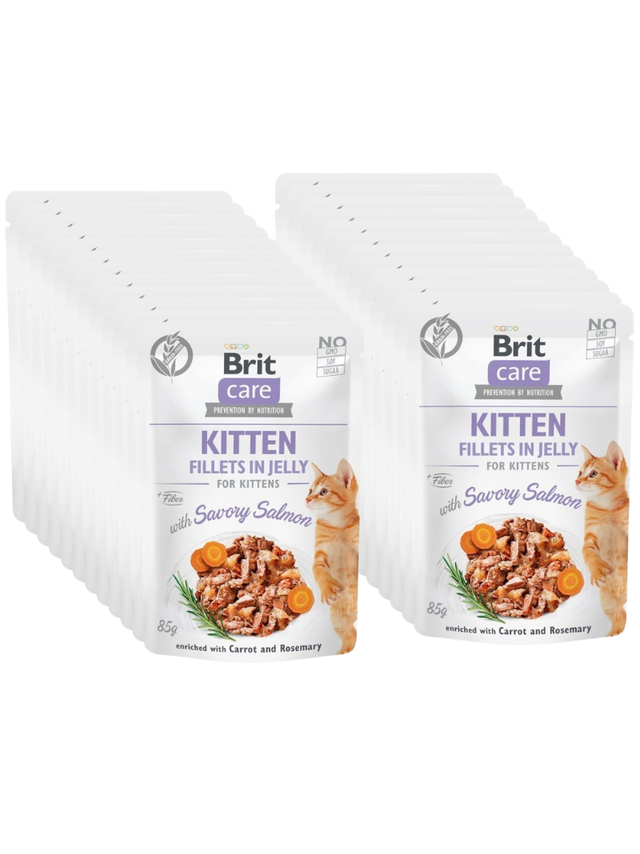 BRIT CARE Cat  Pouches Kitten Fillets in Jelly with Savory Salmon 24x85g