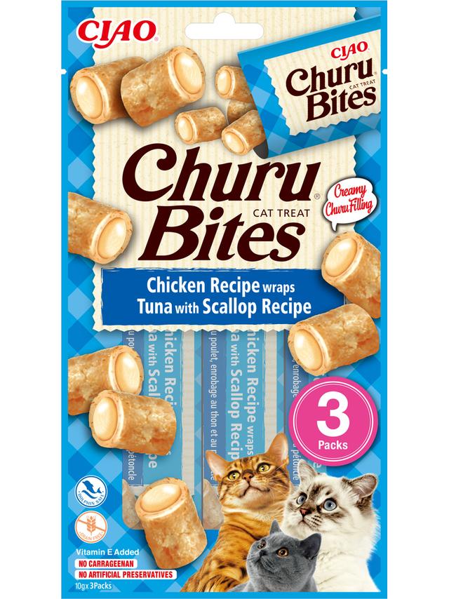 INABA  Churu Bites dla kota o smaku kurczaka, tuńczyka i przegrzebek 3x10g