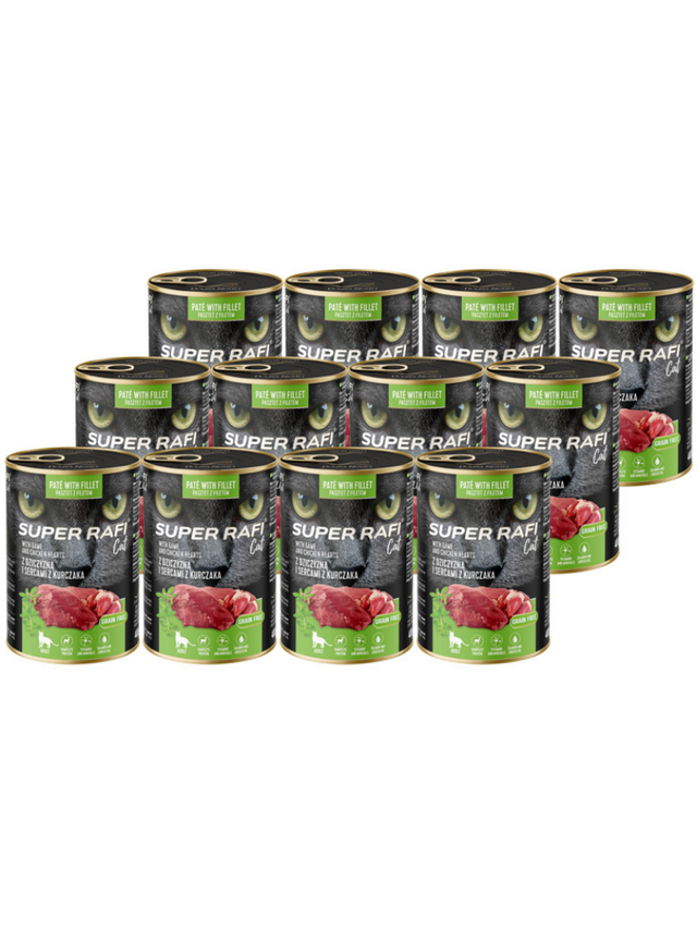 DOLINA NOTECI Super Rafi Cat P&F z dziczyzną i sercami z kurczaka 12x400g