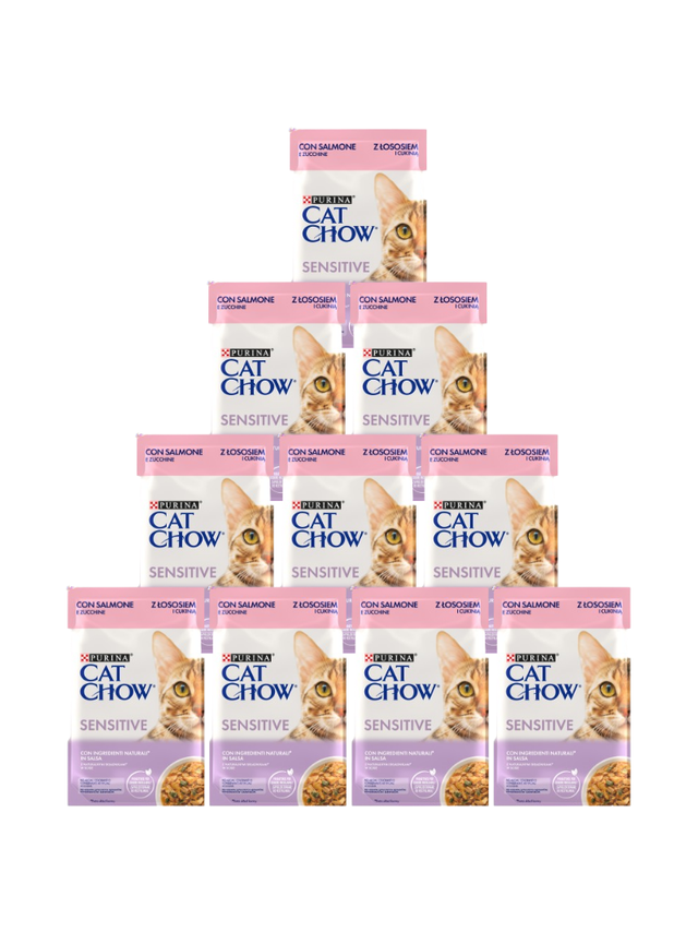 CAT CHOW Sensitive Karma dla kotów z łososiem i cukinią w sosie 10x85g