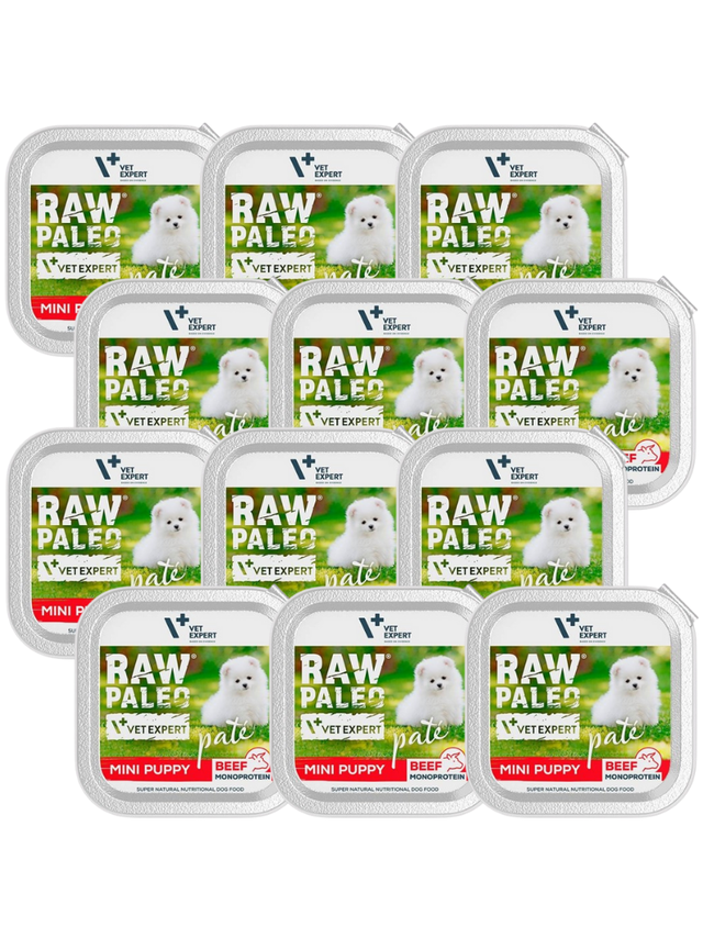 Vetexpert Raw Paleo Pate Mini Puppy Beef 12x150g - wołowina tacka