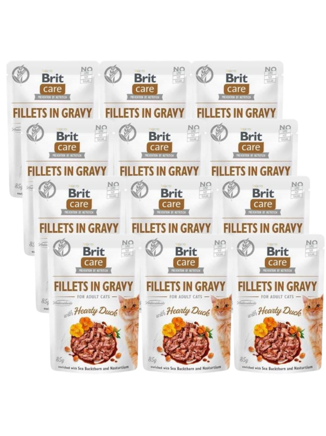 BRIT CARE Cat  Pouches Fillets in Gravy with Hearty Duck 12x85g