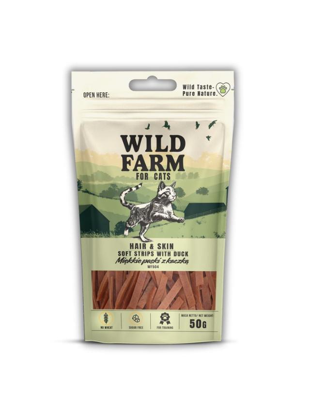 WILD FARM hair&skin miękkie paski z kaczki 50g przysmak dla kota