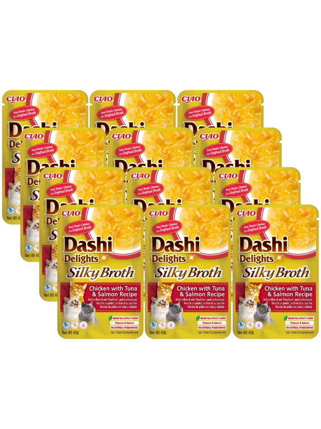 INABA Dashi Delights Silky Broth Chicken with Tuna & Salmon Recipe 12x40g