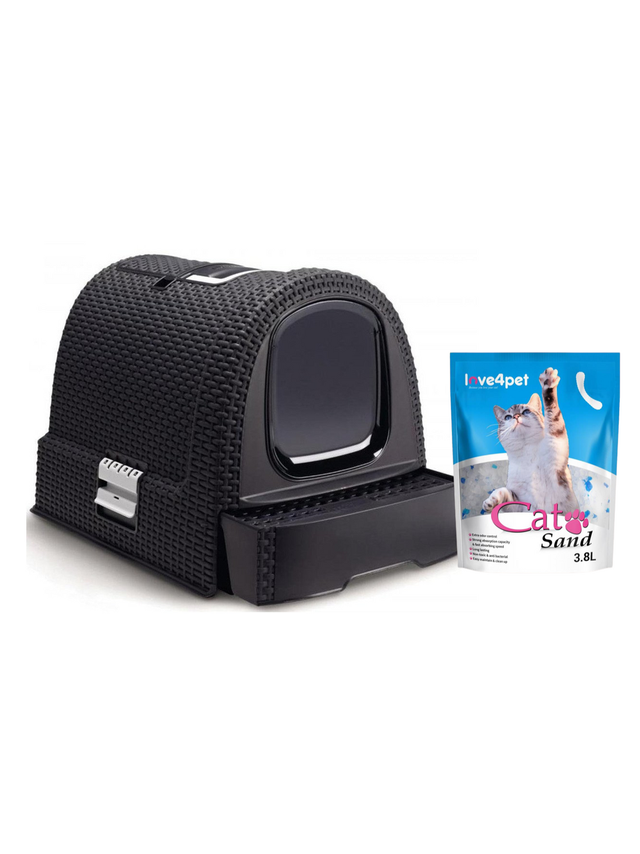 CURVER toaleta dla kota 51x38,5x40cm grafitowa + Żwirek Silikonowy dla Kota Cat Sand 3,8l