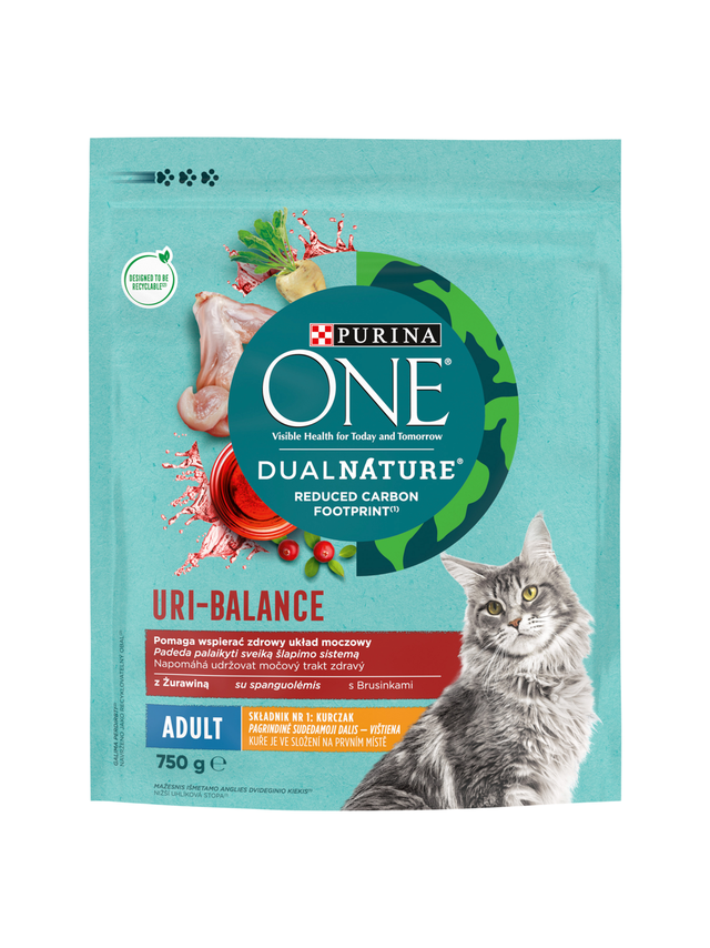 PURINA ONE DualNature Cranberry Karma dla dorosłych kotów kurczak jako pierwszy składnik 750g