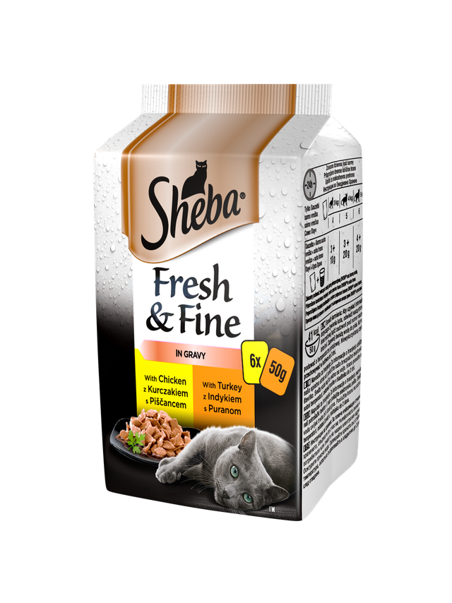 SHEBA saszetka 6x50g Fresh & Fine - mokra karma dla kotów w sosie (z kurczakiem, z indykiem)