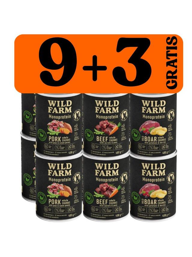 WILD FARM Monoprotein Mix smaków 9x400g + 3x400g GRATIS