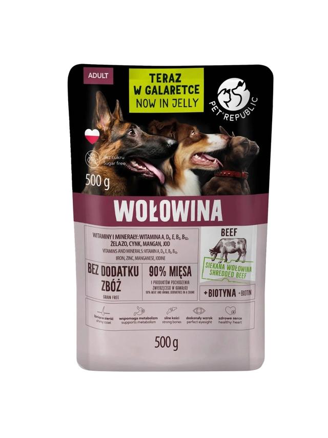 PetRepublic karma dla psa z siekaną wołowiną w galaretce 500g