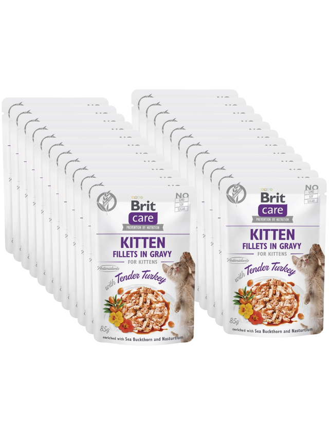 BRIT CARE Cat Kitten Fillets in Gravy with Tender Turkey Enriched with Sea Buckthorn and Nasturtium 24x85g