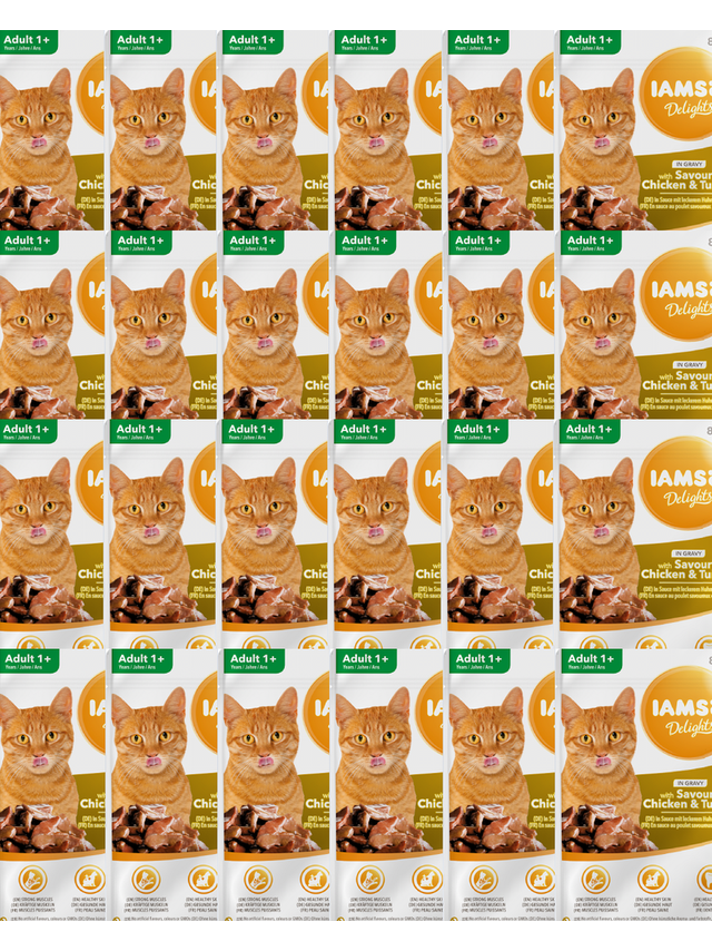 IAMS-Naturally karma dla dorosłych kotów, z aromatycznym kurczakiem i indykiem w sosie 24x85g