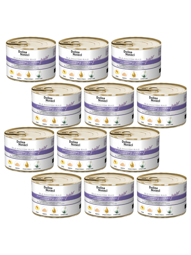 Dolina Noteci PREMIUM dla psów małych ras JUNIOR bogata w wątróbkę z królika z ozorami z jelenia 12x185 g