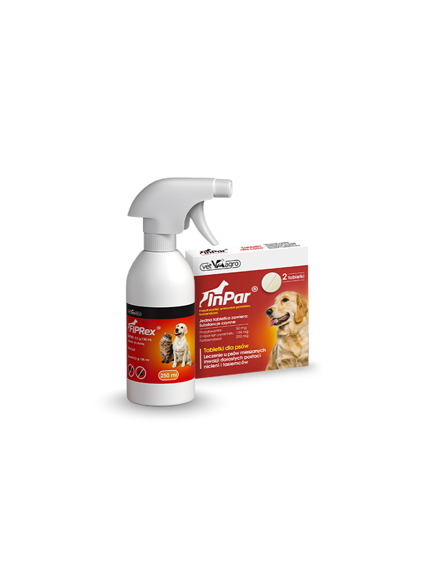 Fiprex spray 250ml + InPar- tabletki odrobaczające dla psa (2 tabl.)