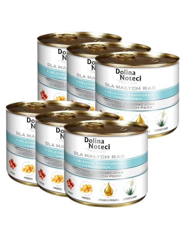 Dolina Noteci PREMIUM dla psów małych ras z cielęciną pomidorami i makaronem 6x185 g
