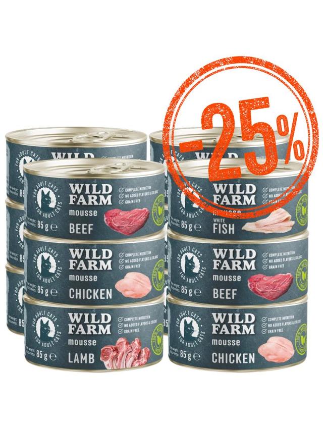 WILD FARM Mousse Mix smaków 12x85g - bezzbożowy mus dla kota