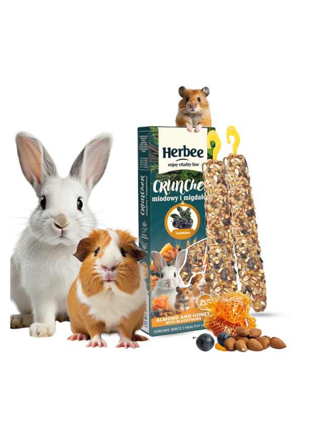 HERBEE cruncher dla gryzoni i królików 115g 2w1 miodowy i migdałowy z amarantusem