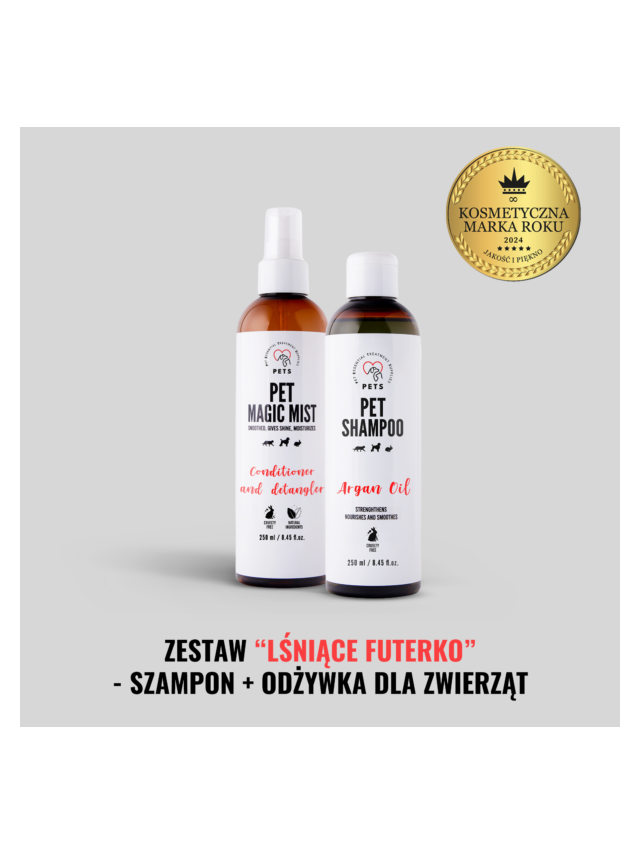 PET Shampoo Argan Oil_Szampon Arganowy 250ml Hypoallergenic + Pet Magic Mist - Magiczna Mgiełka do Sierści 250ml Łatwe rozczesywanie i odżywiona sierść