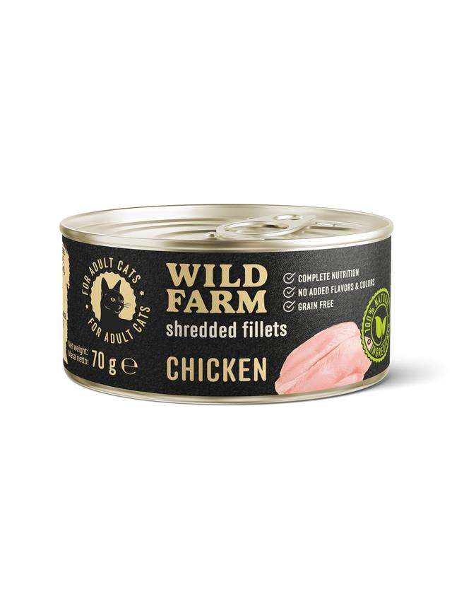 WILD FARM Fillets Chicken 70g - bezzbożowa mokra karma dla kota, filet w bulionie