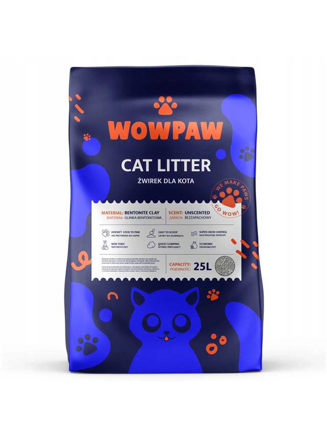 WOW PAW Żwirek Bentonitowy - Bezzapachowy dla kota 25L