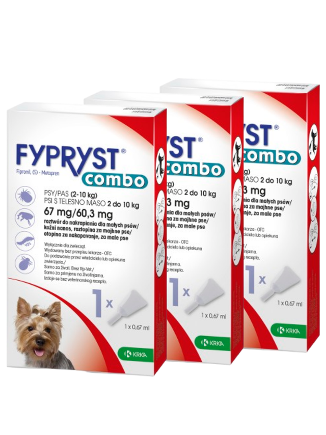 KRKA Fypryst Combo krople na pchły i kleszcze dla psa 2-10 kg 67 mg/0,67ml 3 szt.