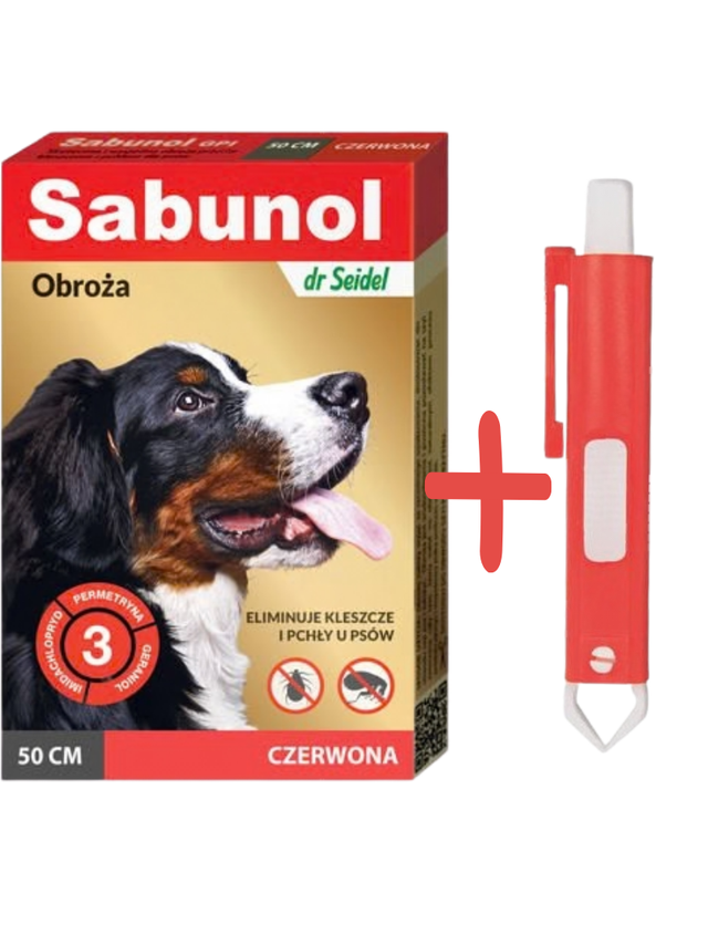 Sabunol czerwona obroża przeciw pchłom i kleszczom dla psa 50 cm+ TRIXIE Szczypce do usuwania kleszczy 9cm