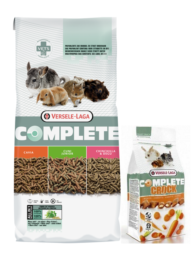 VERSELE-LAGA Cavia Complete - Świnki Morskie 8kg + VERSELE LAGA Crock Complete Carrot - przysmak z marchewką dla królików i gryzoni 50g Gratis