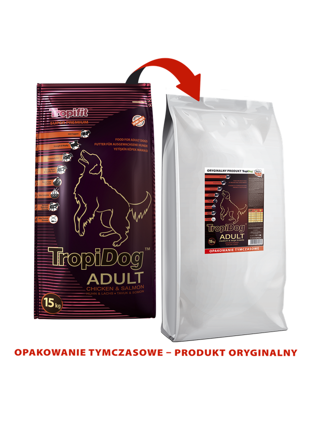 TROPIDOG Super Premium adult medium & large breed kurczak i łosoś 15kg