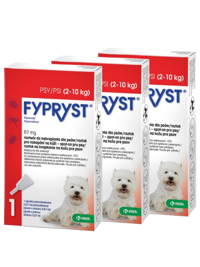 KRKA Fypryst Spot On krople na pchły i kleszcze dla psa 2-10 kg 67 mg/0,67 ml 3szt
