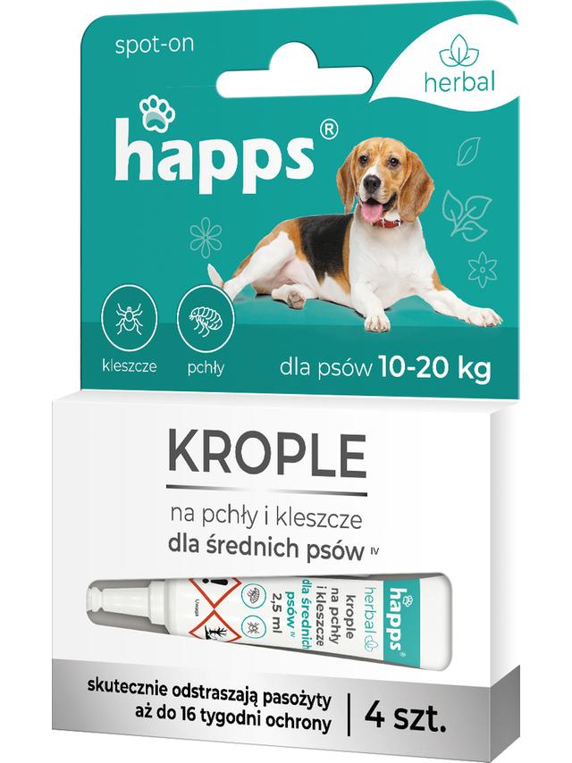 HAPPS Herbal - krople na pchły i kleszcze dla średnich psów 10-20kg