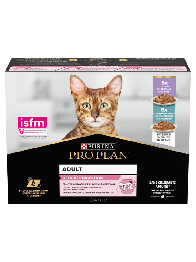 PRO PLAN Delicate Digestion Mokra karma dla kotów z indykiem i rybami oceanicznymi w sosie 10x85g