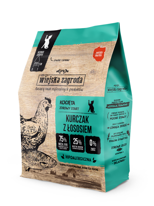 Wiejska Zagroda Kurczak z łososiem dla kociąt 400g